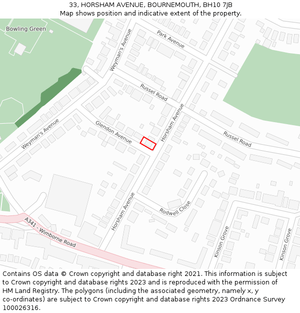 33, HORSHAM AVENUE, BOURNEMOUTH, BH10 7JB: Location map and indicative extent of plot