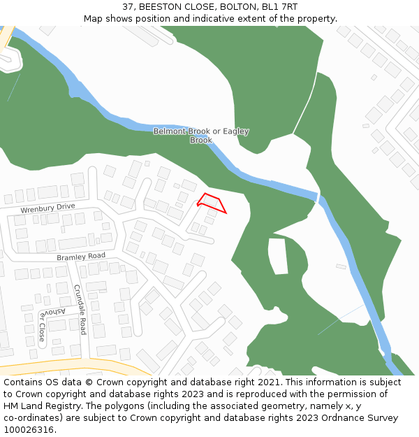 37, BEESTON CLOSE, BOLTON, BL1 7RT: Location map and indicative extent of plot