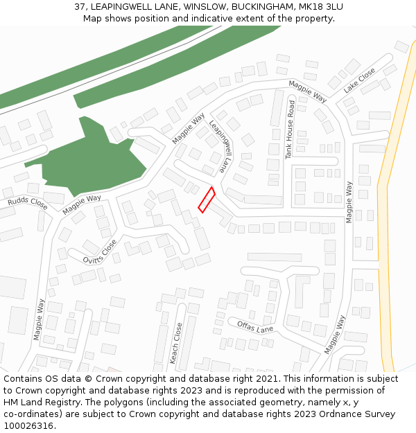 37, LEAPINGWELL LANE, WINSLOW, BUCKINGHAM, MK18 3LU: Location map and indicative extent of plot
