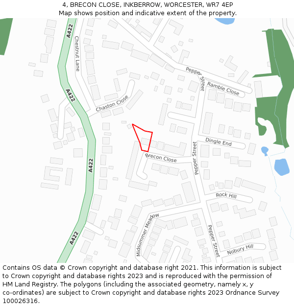 4, BRECON CLOSE, INKBERROW, WORCESTER, WR7 4EP: Location map and indicative extent of plot