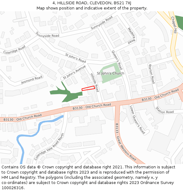 4, HILLSIDE ROAD, CLEVEDON, BS21 7XJ: Location map and indicative extent of plot