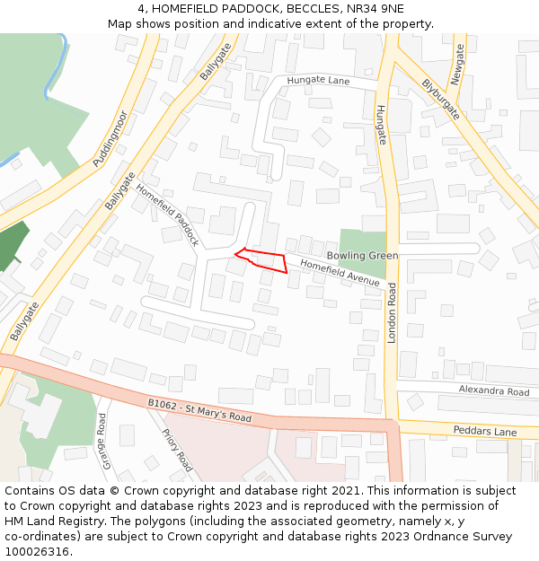 4, HOMEFIELD PADDOCK, BECCLES, NR34 9NE: Location map and indicative extent of plot