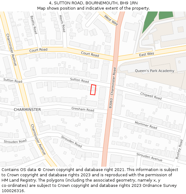 4, SUTTON ROAD, BOURNEMOUTH, BH9 1RN: Location map and indicative extent of plot