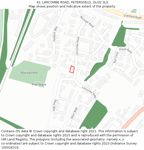 42, LARCOMBE ROAD, PETERSFIELD, GU32 3LS: Location map and indicative extent of plot