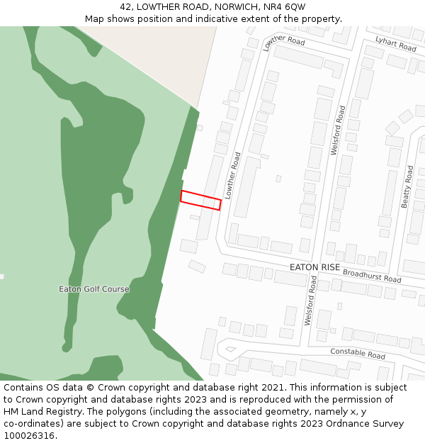 42, LOWTHER ROAD, NORWICH, NR4 6QW: Location map and indicative extent of plot