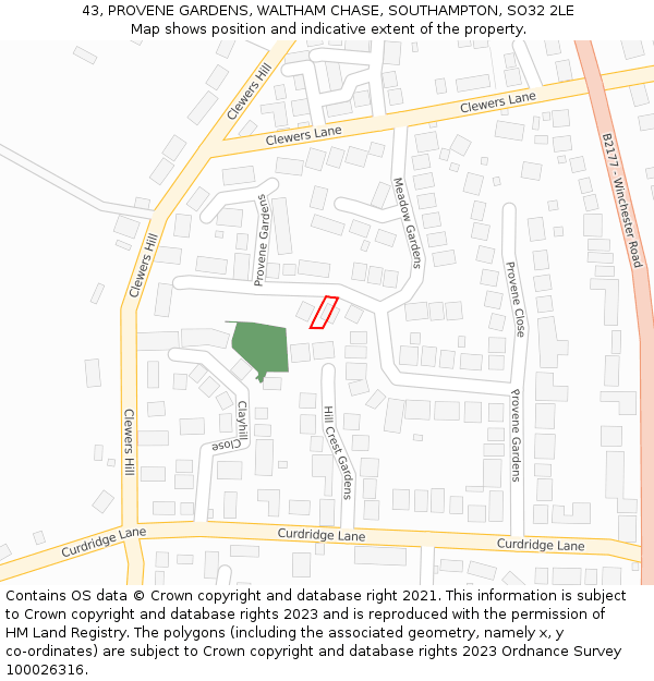 43, PROVENE GARDENS, WALTHAM CHASE, SOUTHAMPTON, SO32 2LE: Location map and indicative extent of plot
