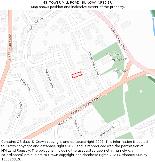 43, TOWER MILL ROAD, BUNGAY, NR35 1RJ: Location map and indicative extent of plot
