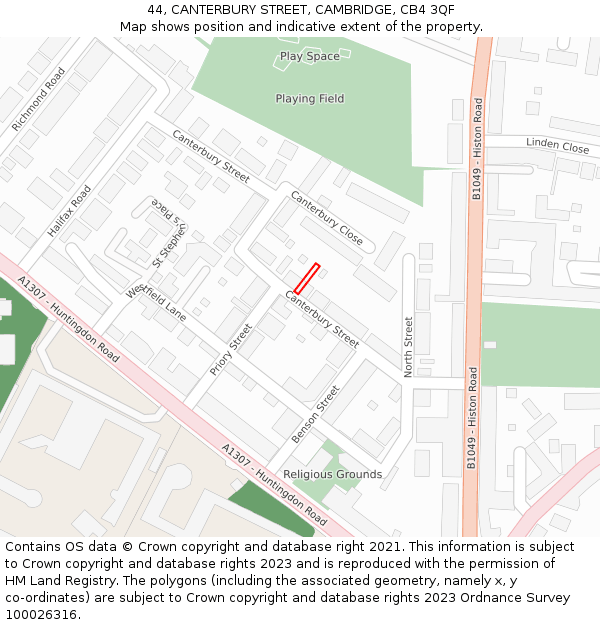 44, CANTERBURY STREET, CAMBRIDGE, CB4 3QF: Location map and indicative extent of plot