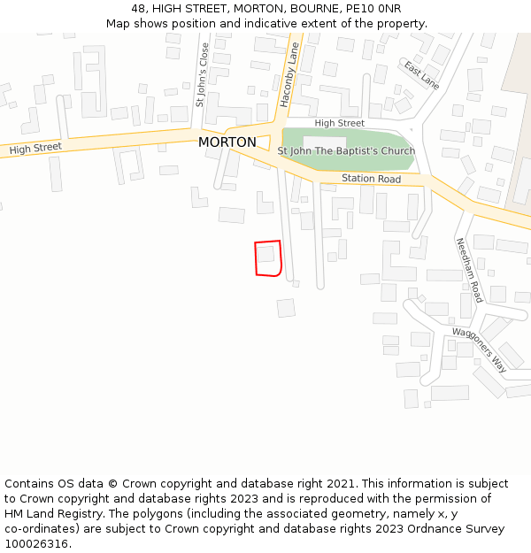48, HIGH STREET, MORTON, BOURNE, PE10 0NR: Location map and indicative extent of plot