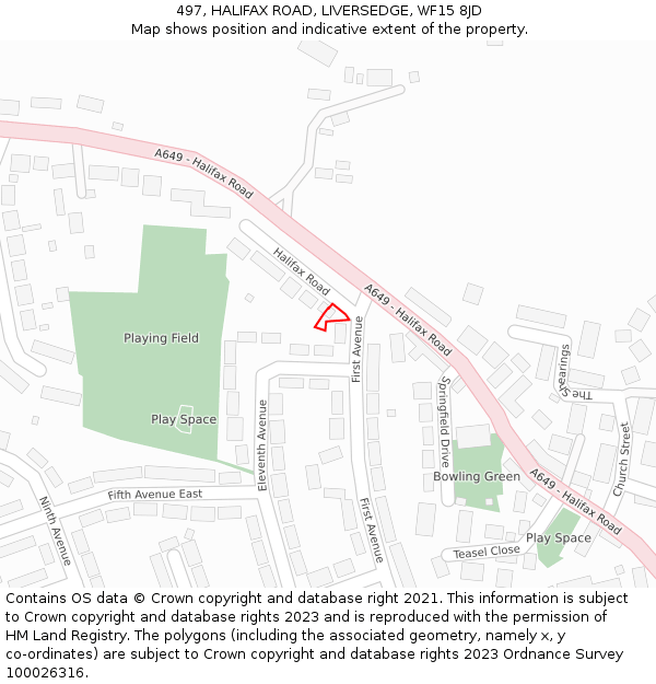 497, HALIFAX ROAD, LIVERSEDGE, WF15 8JD: Location map and indicative extent of plot