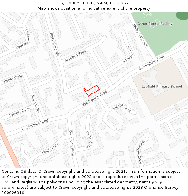 5, DARCY CLOSE, YARM, TS15 9TA: Location map and indicative extent of plot