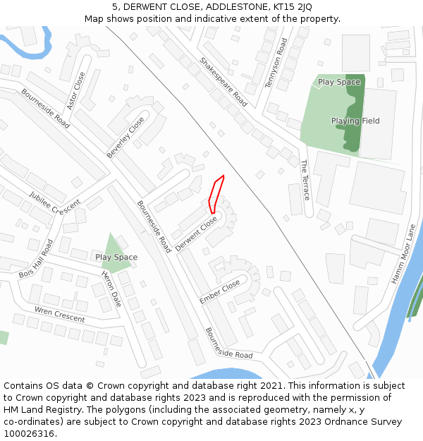 5, DERWENT CLOSE, ADDLESTONE, KT15 2JQ: Location map and indicative extent of plot