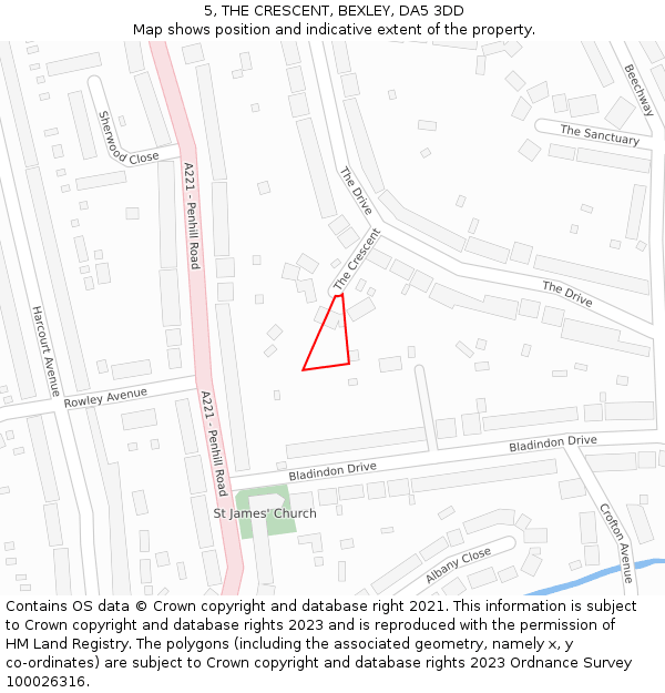 5, THE CRESCENT, BEXLEY, DA5 3DD: Location map and indicative extent of plot