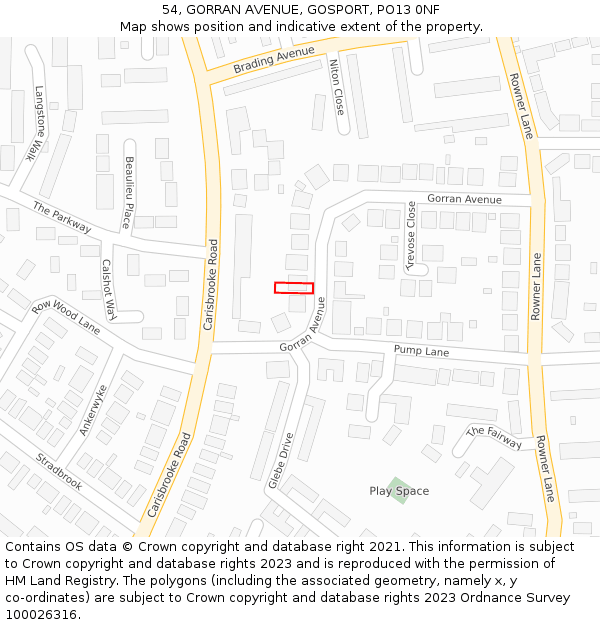 54, GORRAN AVENUE, GOSPORT, PO13 0NF: Location map and indicative extent of plot