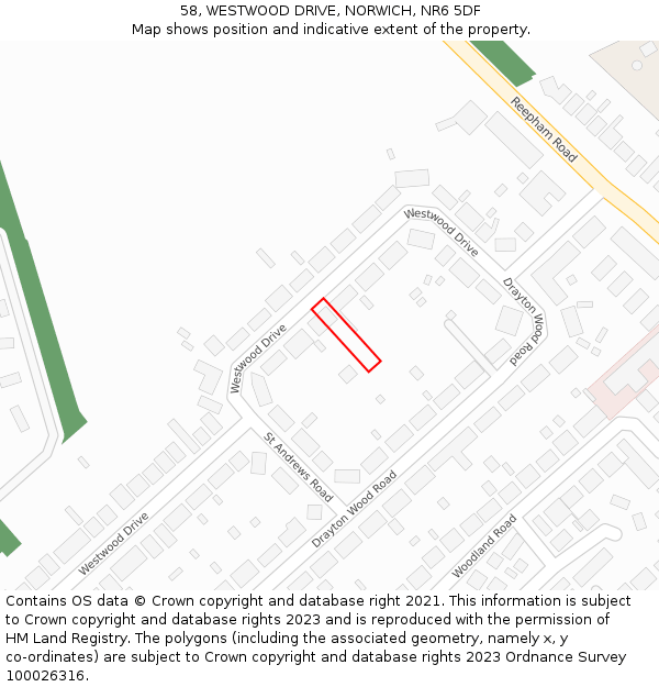 58, WESTWOOD DRIVE, NORWICH, NR6 5DF: Location map and indicative extent of plot
