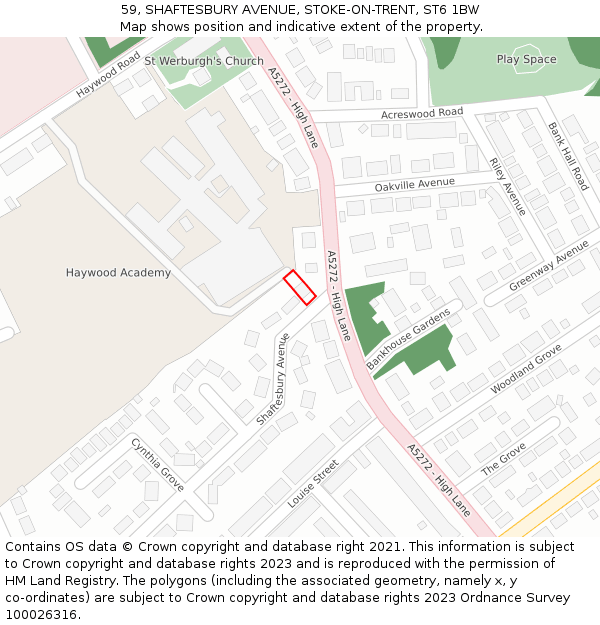 59, SHAFTESBURY AVENUE, STOKE-ON-TRENT, ST6 1BW: Location map and indicative extent of plot