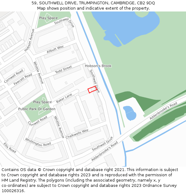 59, SOUTHWELL DRIVE, TRUMPINGTON, CAMBRIDGE, CB2 9DQ: Location map and indicative extent of plot