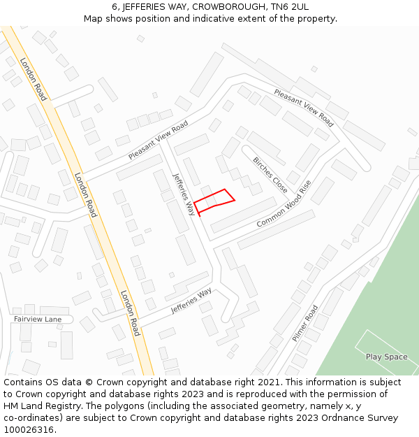 6, JEFFERIES WAY, CROWBOROUGH, TN6 2UL: Location map and indicative extent of plot