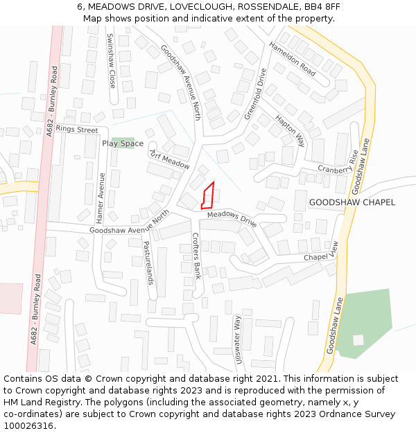 6, MEADOWS DRIVE, LOVECLOUGH, ROSSENDALE, BB4 8FF: Location map and indicative extent of plot