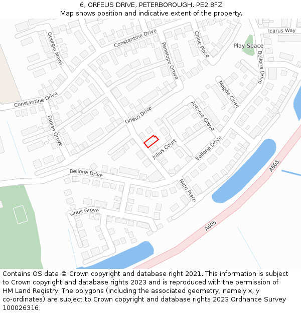6, ORFEUS DRIVE, PETERBOROUGH, PE2 8FZ: Location map and indicative extent of plot