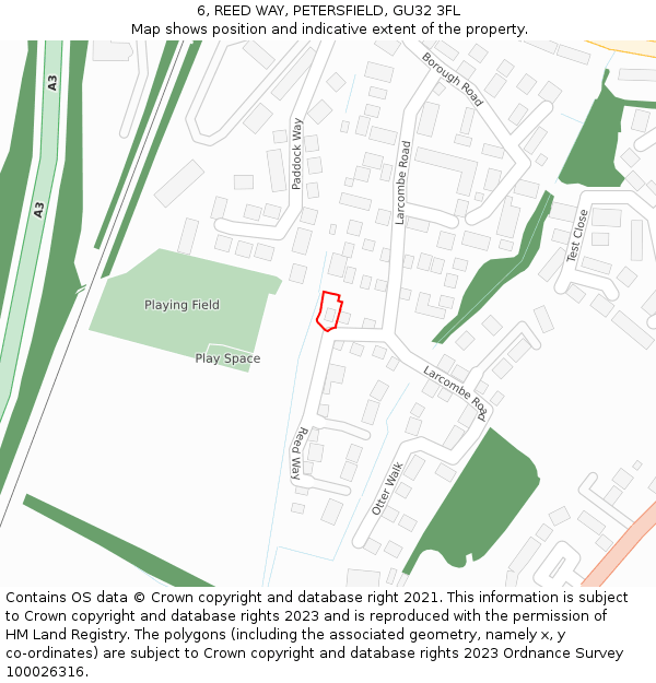 6, REED WAY, PETERSFIELD, GU32 3FL: Location map and indicative extent of plot