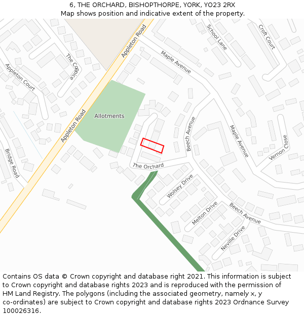6, THE ORCHARD, BISHOPTHORPE, YORK, YO23 2RX: Location map and indicative extent of plot