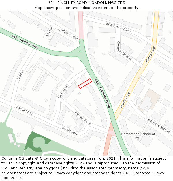 611, FINCHLEY ROAD, LONDON, NW3 7BS: Location map and indicative extent of plot