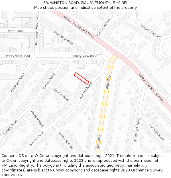63, WINSTON ROAD, BOURNEMOUTH, BH9 3EL: Location map and indicative extent of plot
