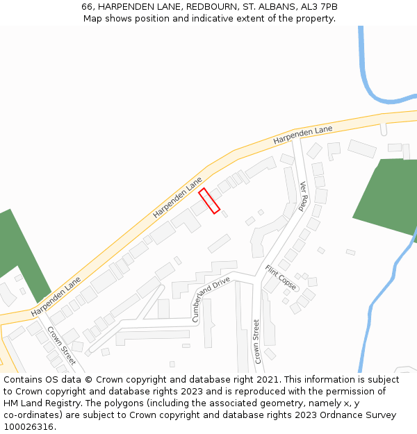 66, HARPENDEN LANE, REDBOURN, ST. ALBANS, AL3 7PB: Location map and indicative extent of plot