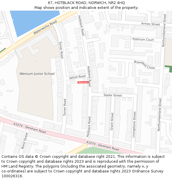67, HOTBLACK ROAD, NORWICH, NR2 4HQ: Location map and indicative extent of plot