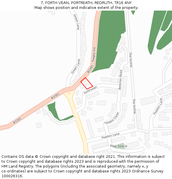 7, FORTH VEAN, PORTREATH, REDRUTH, TR16 4NY: Location map and indicative extent of plot