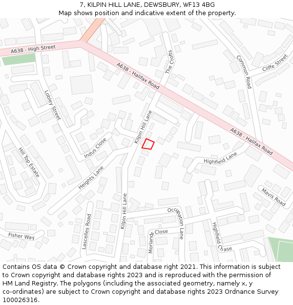 7, KILPIN HILL LANE, DEWSBURY, WF13 4BG: Location map and indicative extent of plot