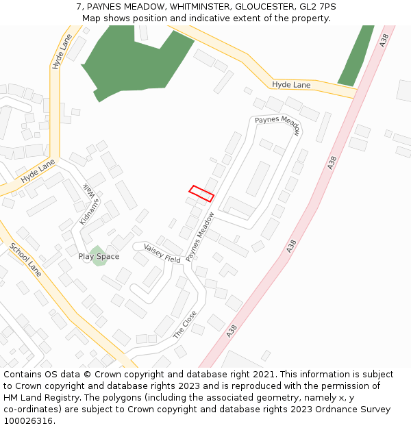 7, PAYNES MEADOW, WHITMINSTER, GLOUCESTER, GL2 7PS: Location map and indicative extent of plot