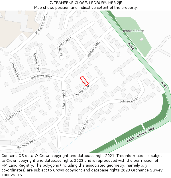 7, TRAHERNE CLOSE, LEDBURY, HR8 2JF: Location map and indicative extent of plot