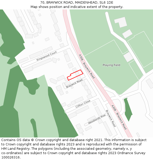 70, BRAYWICK ROAD, MAIDENHEAD, SL6 1DE: Location map and indicative extent of plot
