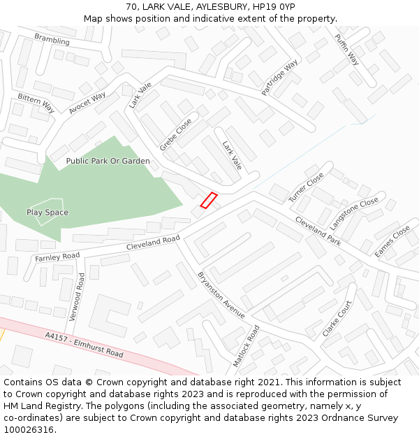 70, LARK VALE, AYLESBURY, HP19 0YP: Location map and indicative extent of plot