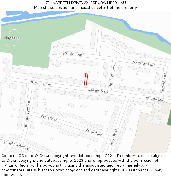 71, NARBETH DRIVE, AYLESBURY, HP20 1NU: Location map and indicative extent of plot