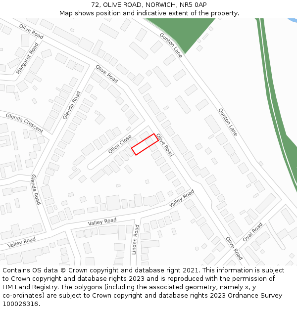 72, OLIVE ROAD, NORWICH, NR5 0AP: Location map and indicative extent of plot