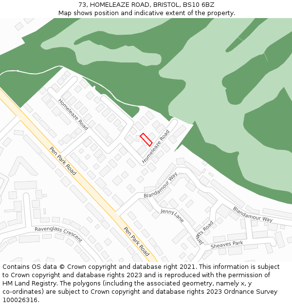 73, HOMELEAZE ROAD, BRISTOL, BS10 6BZ: Location map and indicative extent of plot