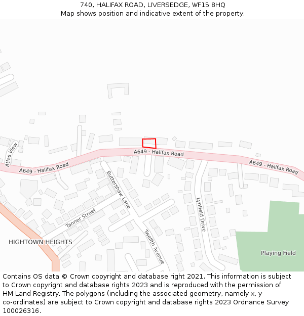 740, HALIFAX ROAD, LIVERSEDGE, WF15 8HQ: Location map and indicative extent of plot