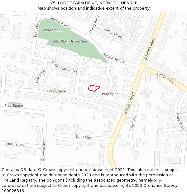 75, LODGE FARM DRIVE, NORWICH, NR6 7LP: Location map and indicative extent of plot