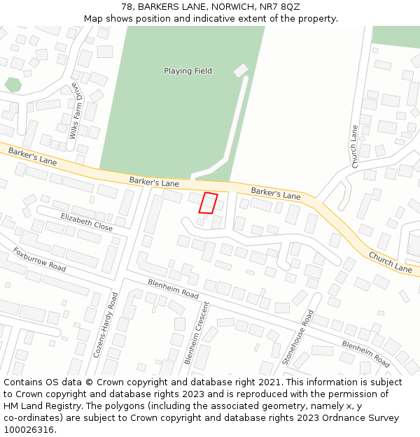 78, BARKERS LANE, NORWICH, NR7 8QZ: Location map and indicative extent of plot