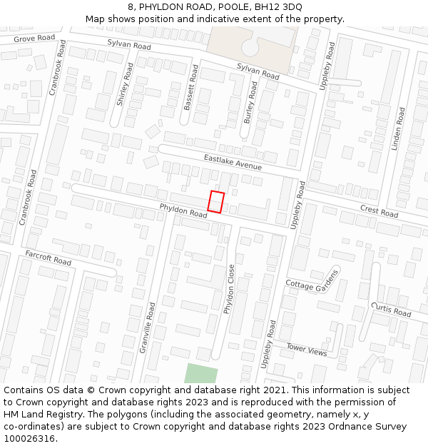 8, PHYLDON ROAD, POOLE, BH12 3DQ: Location map and indicative extent of plot