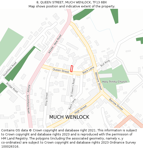 8, QUEEN STREET, MUCH WENLOCK, TF13 6BX: Location map and indicative extent of plot