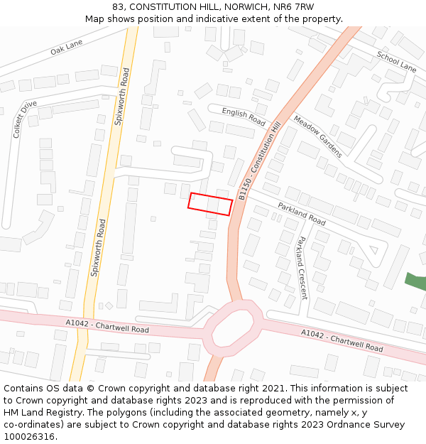 83, CONSTITUTION HILL, NORWICH, NR6 7RW: Location map and indicative extent of plot