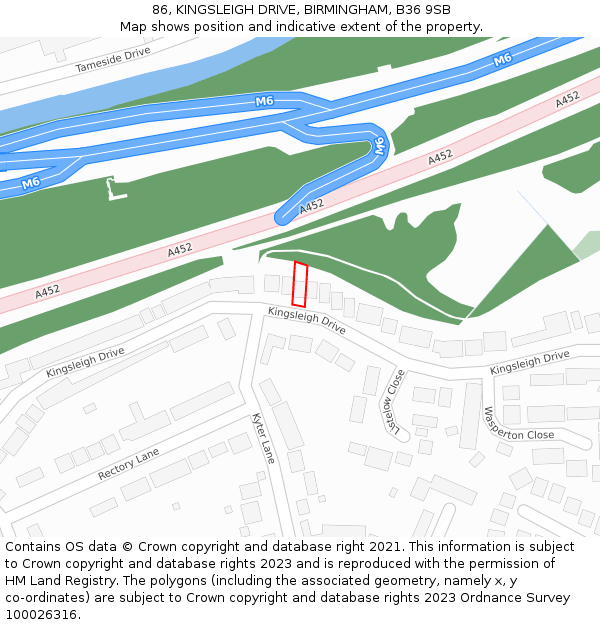 86, KINGSLEIGH DRIVE, BIRMINGHAM, B36 9SB: Location map and indicative extent of plot