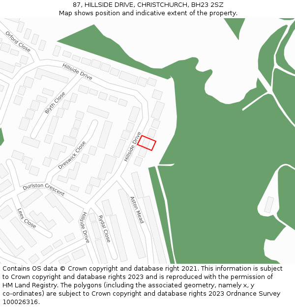 87, HILLSIDE DRIVE, CHRISTCHURCH, BH23 2SZ: Location map and indicative extent of plot
