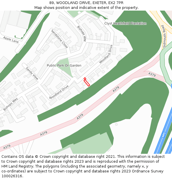 89, WOODLAND DRIVE, EXETER, EX2 7PR: Location map and indicative extent of plot