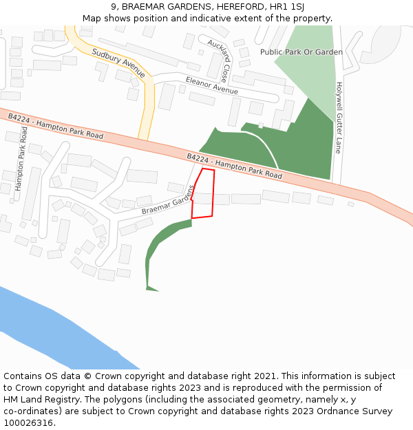 9, BRAEMAR GARDENS, HEREFORD, HR1 1SJ: Location map and indicative extent of plot