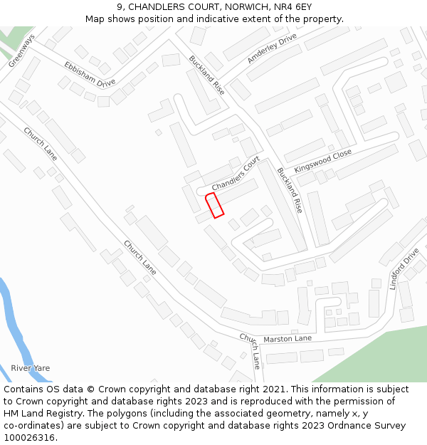 9, CHANDLERS COURT, NORWICH, NR4 6EY: Location map and indicative extent of plot